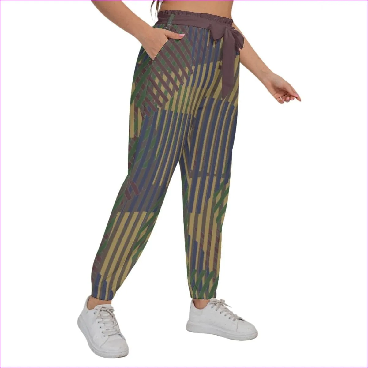 Dark Vivid Weaved Women’s Trousers With Waist Belt(Plus Size)