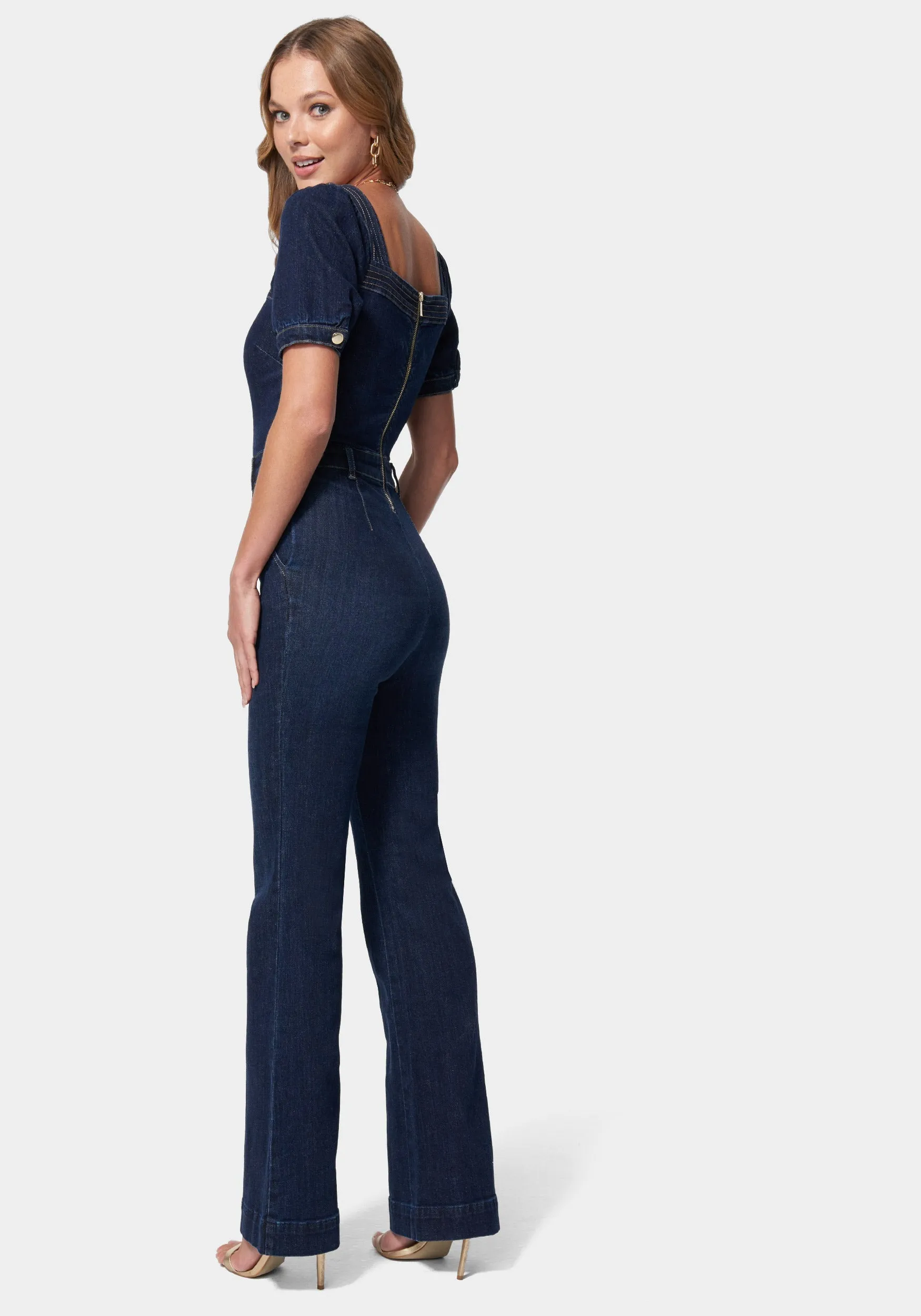 Denim Cut Out Detail Wide Leg Jumpsuit