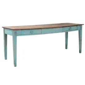 Distressed Teal Charm French Antique Dining Table, Circa 1910