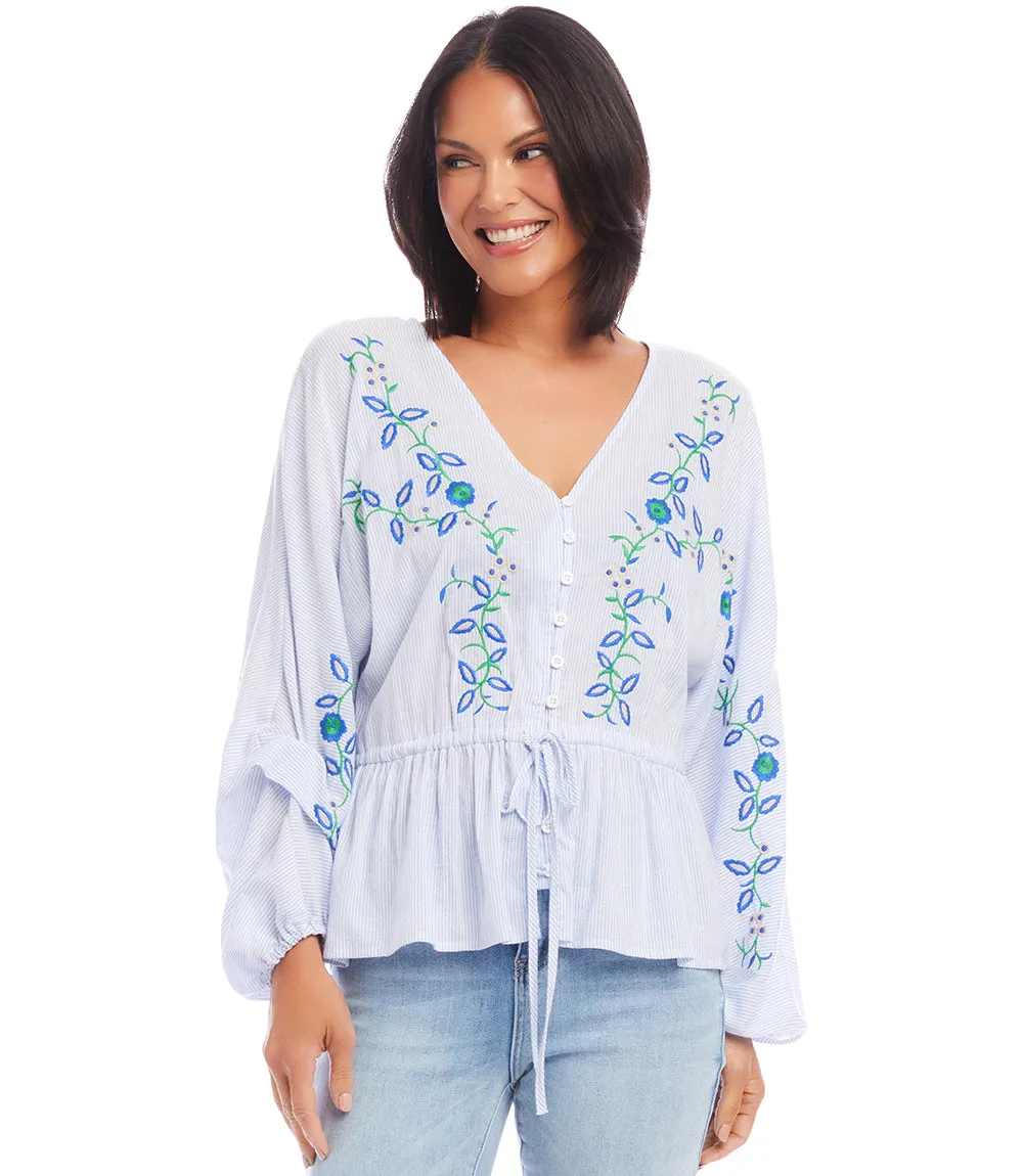 Embroidered Drawstring Top