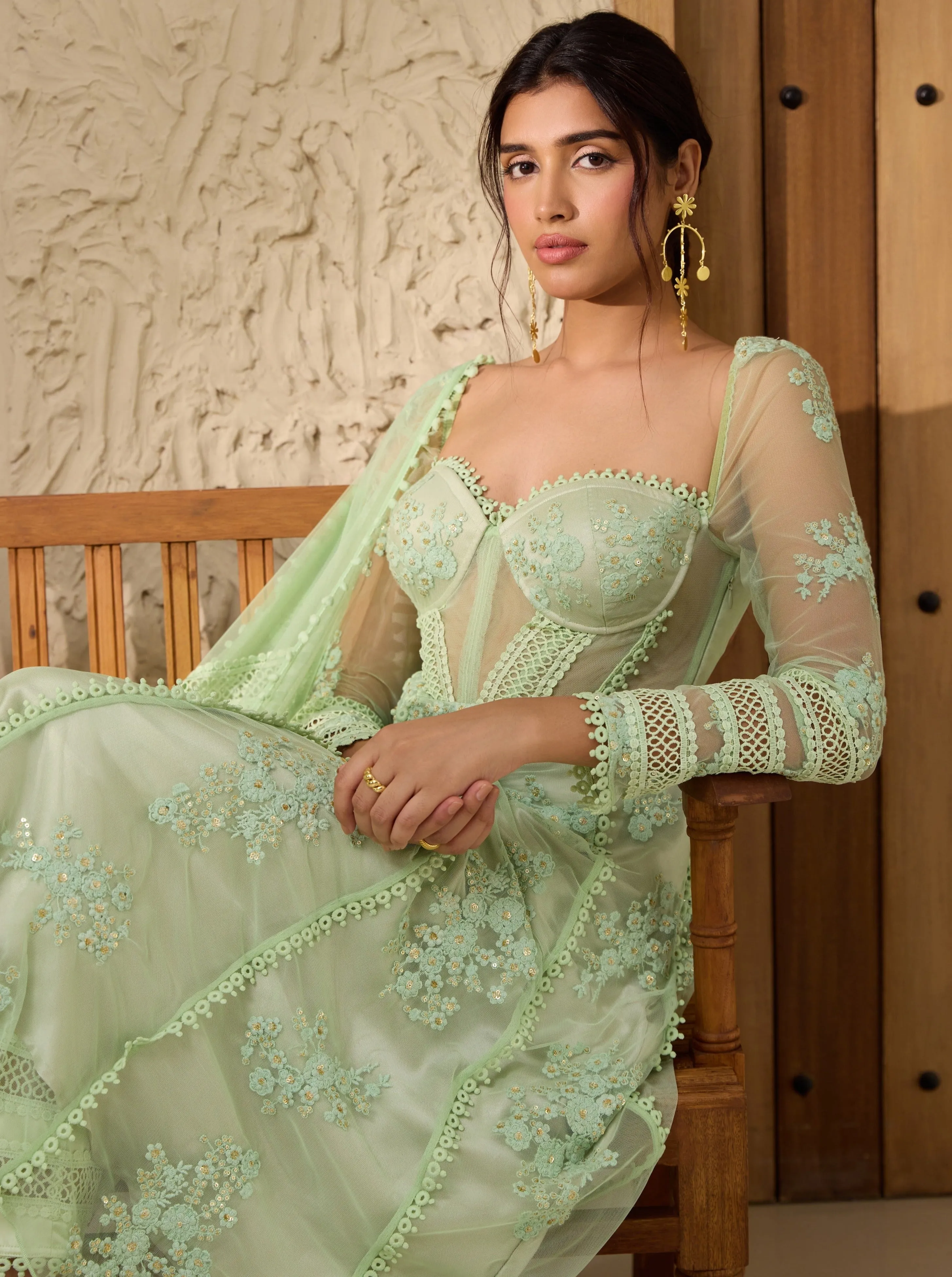 Fariha Green Embroidered Corset Anarkali Suit Set