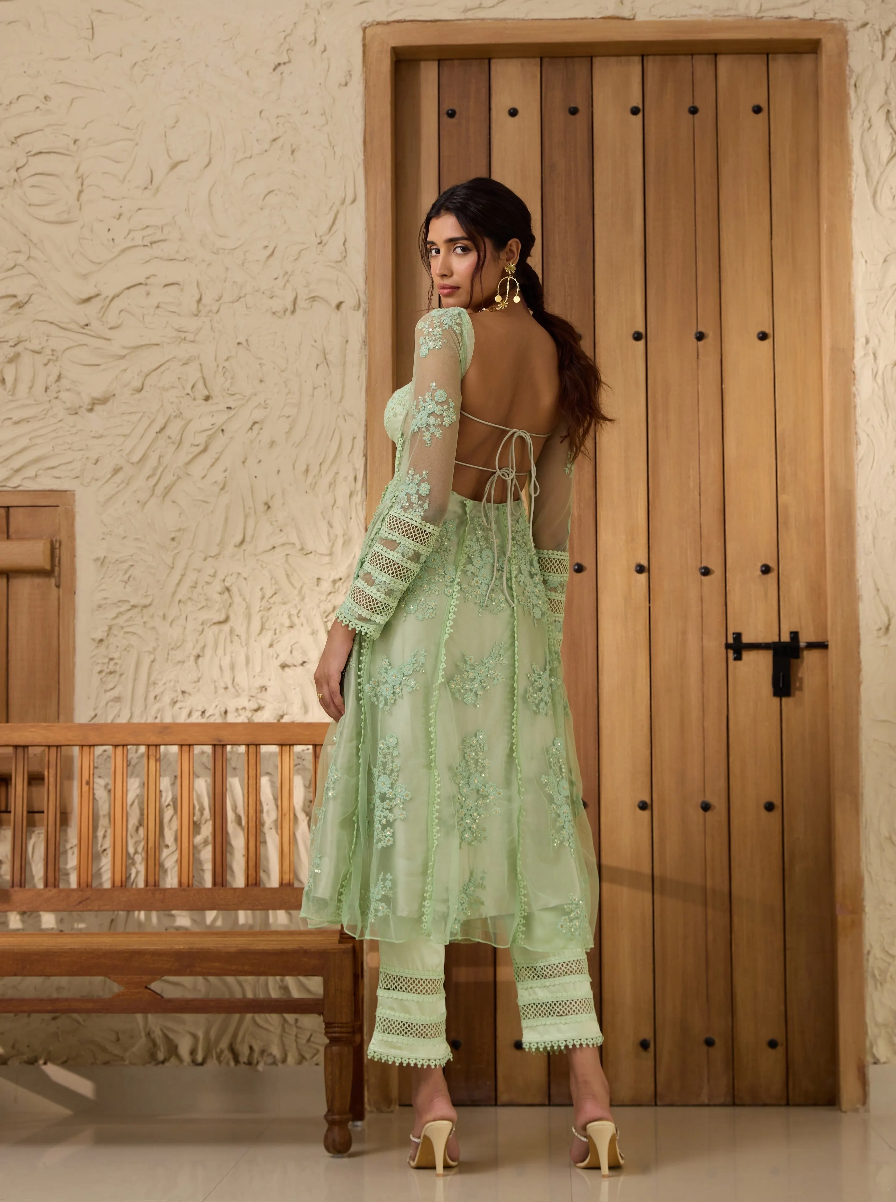 Fariha Green Embroidered Corset Anarkali Suit Set