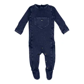 Faux Denim Footie in Navy