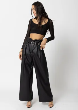 FAUX LEATHER KNOTCH WAIST PANT