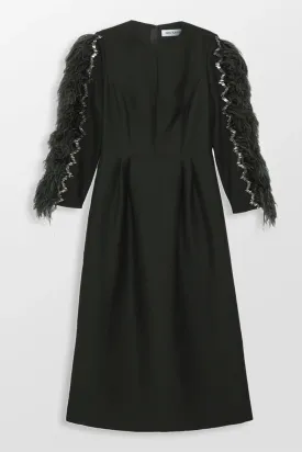 Feather sleeve Ankle length dress