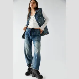 Sure! Heres an optimized title with descriptive modifiers:

Free People Womens Moxi Stretch Pull-On Barrel Leg Jeans