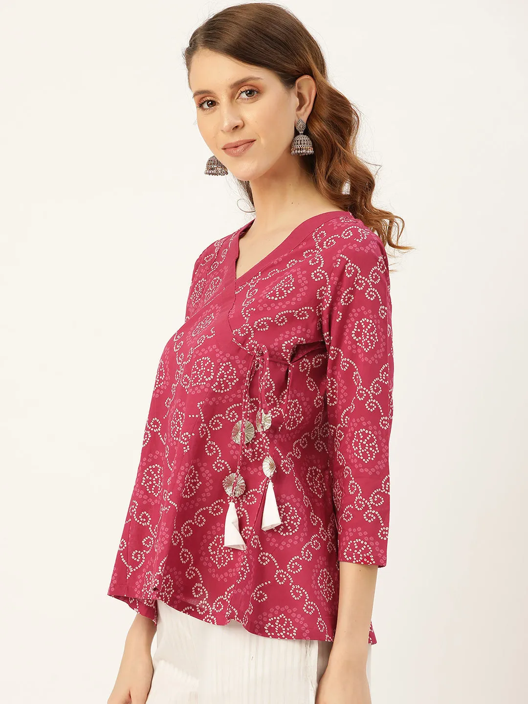 Fuchsia Bandhej Angrakha Top