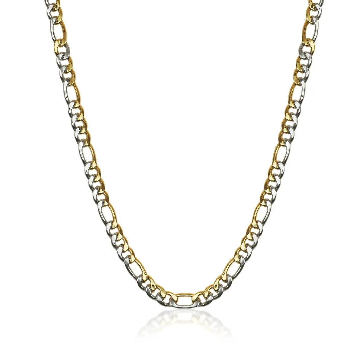 GENTS STEEL FIGARO CHAIN WITH HALF GOLD COLOR