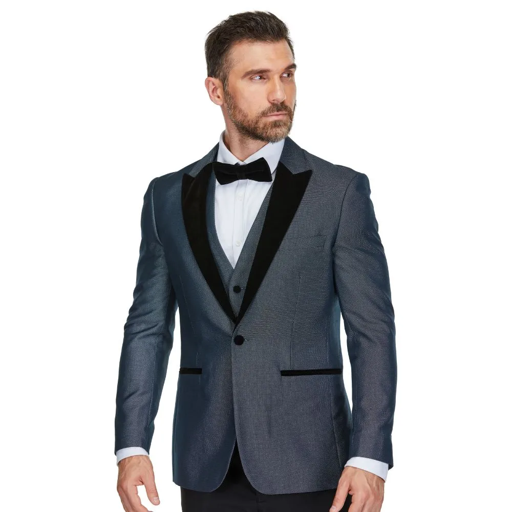 Gino Vitale Men's 3-Piece Peak Lapel Velvet Trim Tuxedo with Subtle Sheen