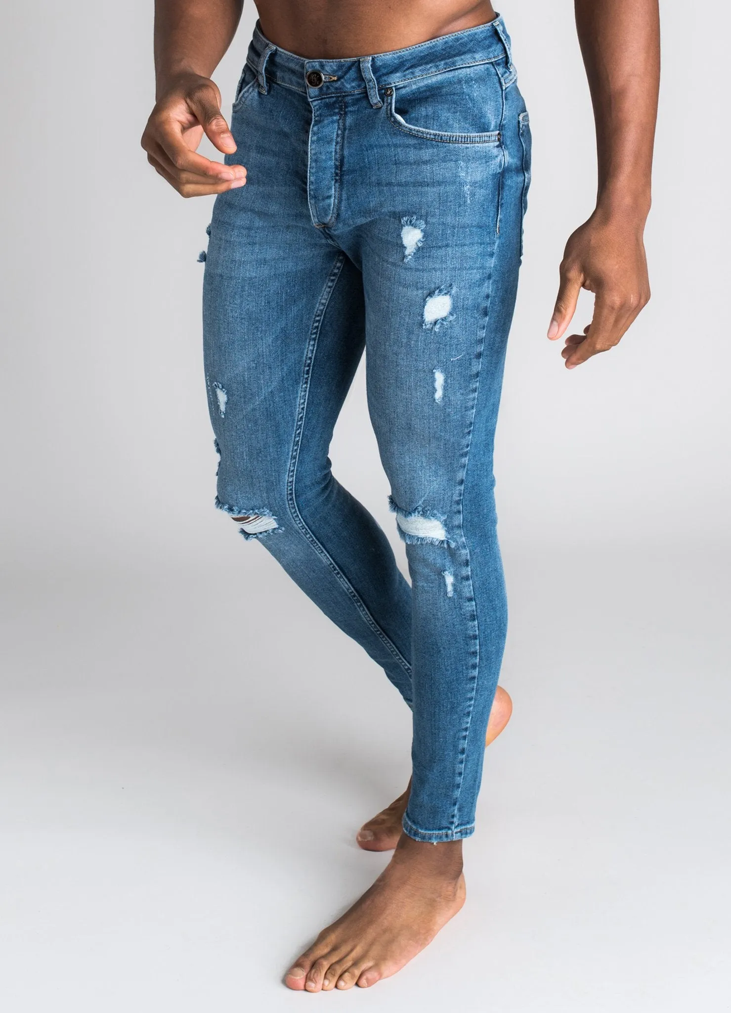 GK Skinny Denim Jean Rip and Repair - Mid Wash 001