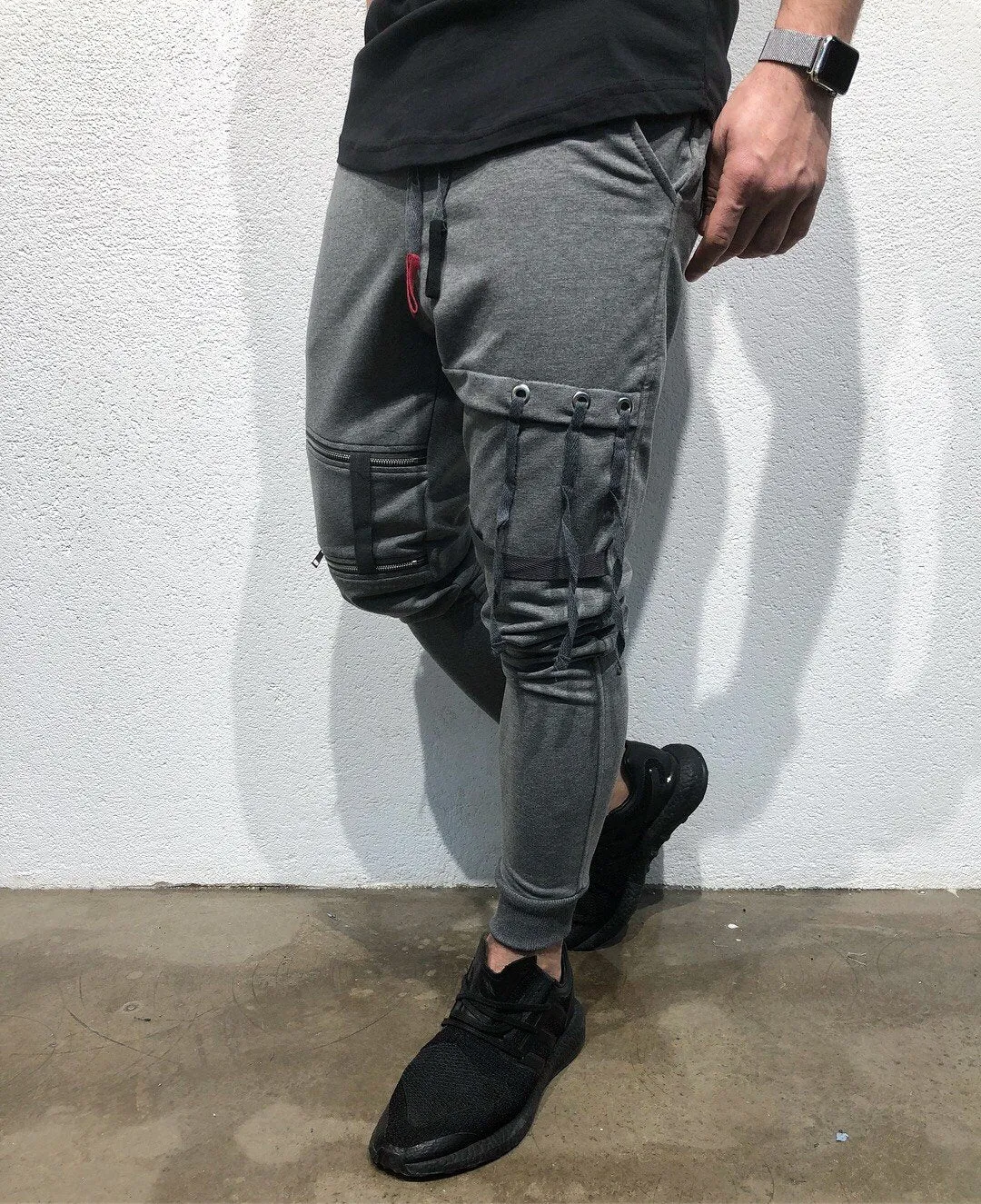 Gray Ribbons Jogger Pant B124 Streetwear Jogger Pants