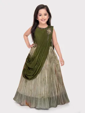 Green Coloured Simple Dupatta Style Ethnic Wear Gown For Girls \ Birthday Gown For Girls