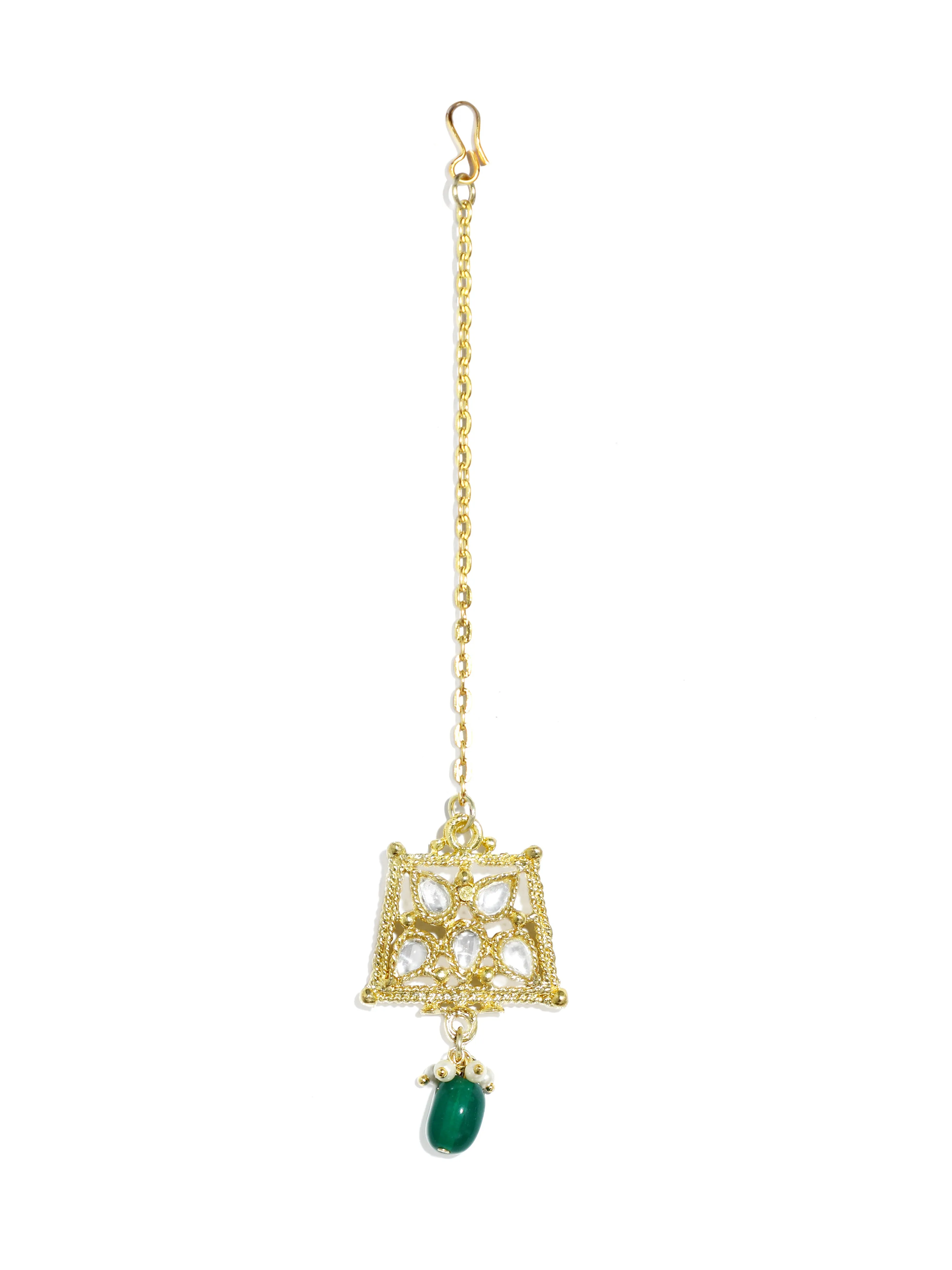 Green Stone Studded Gold-Plated Kundan Necklace Set