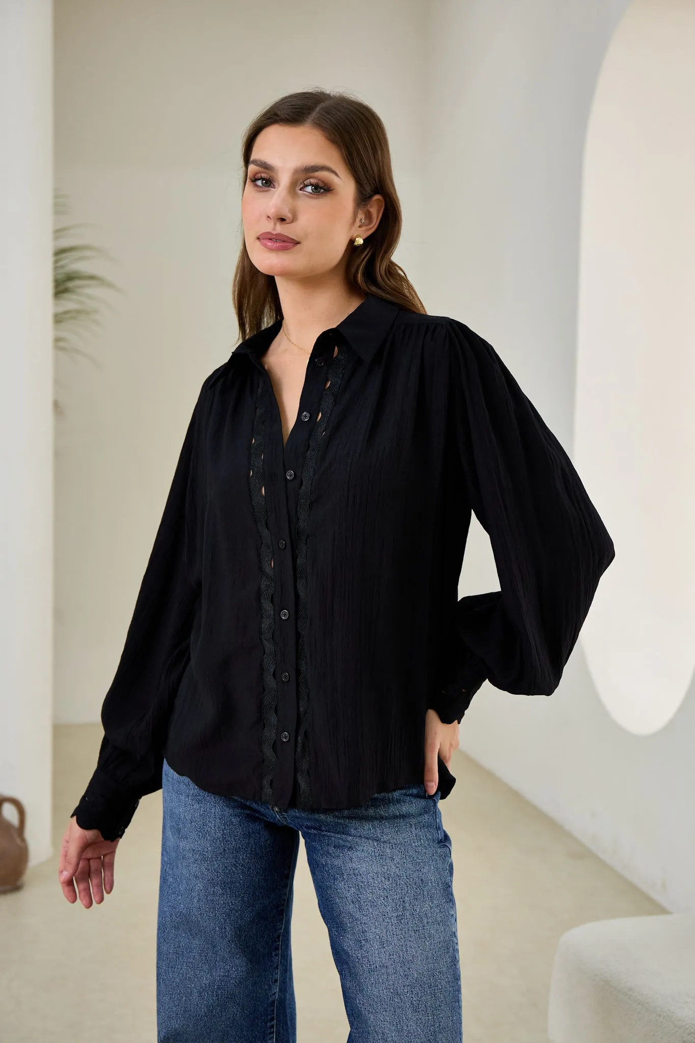 Gwen Black Ric Rac Blouse