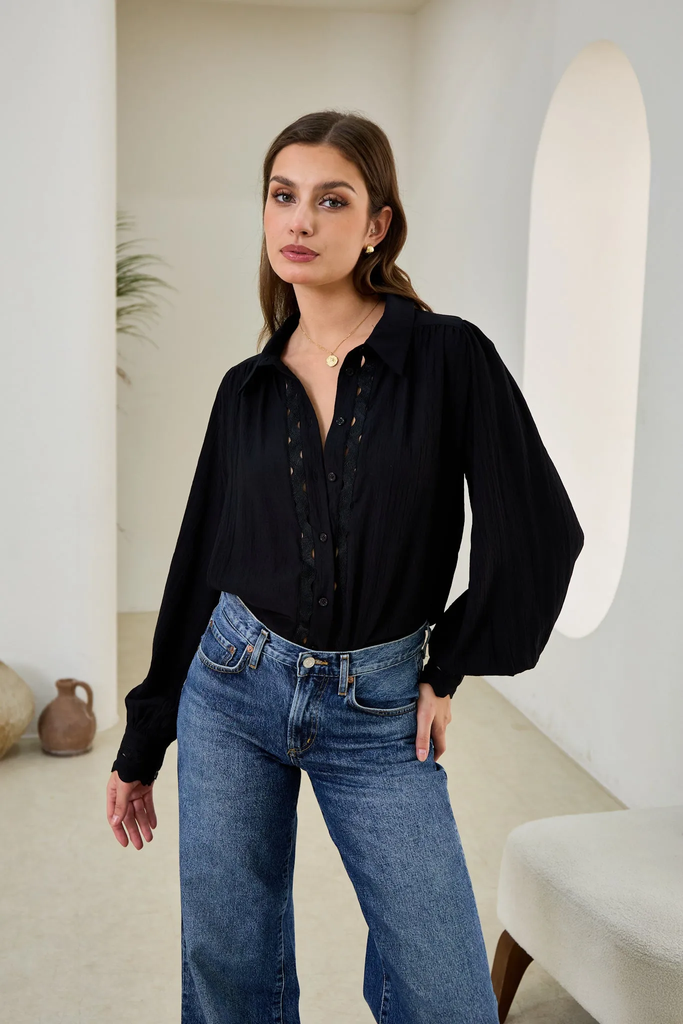 Gwen Black Ric Rac Blouse