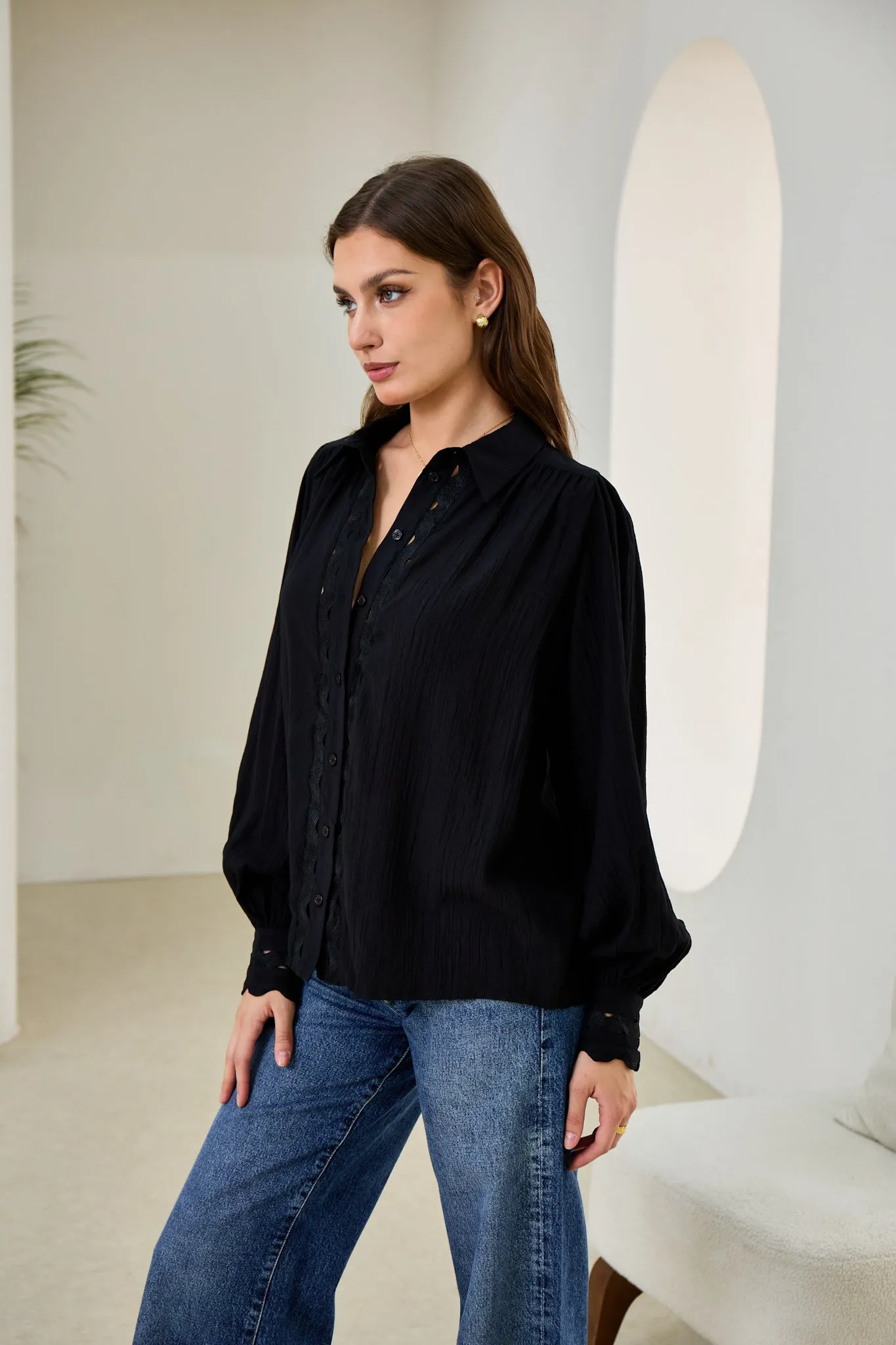 Gwen Black Ric Rac Blouse