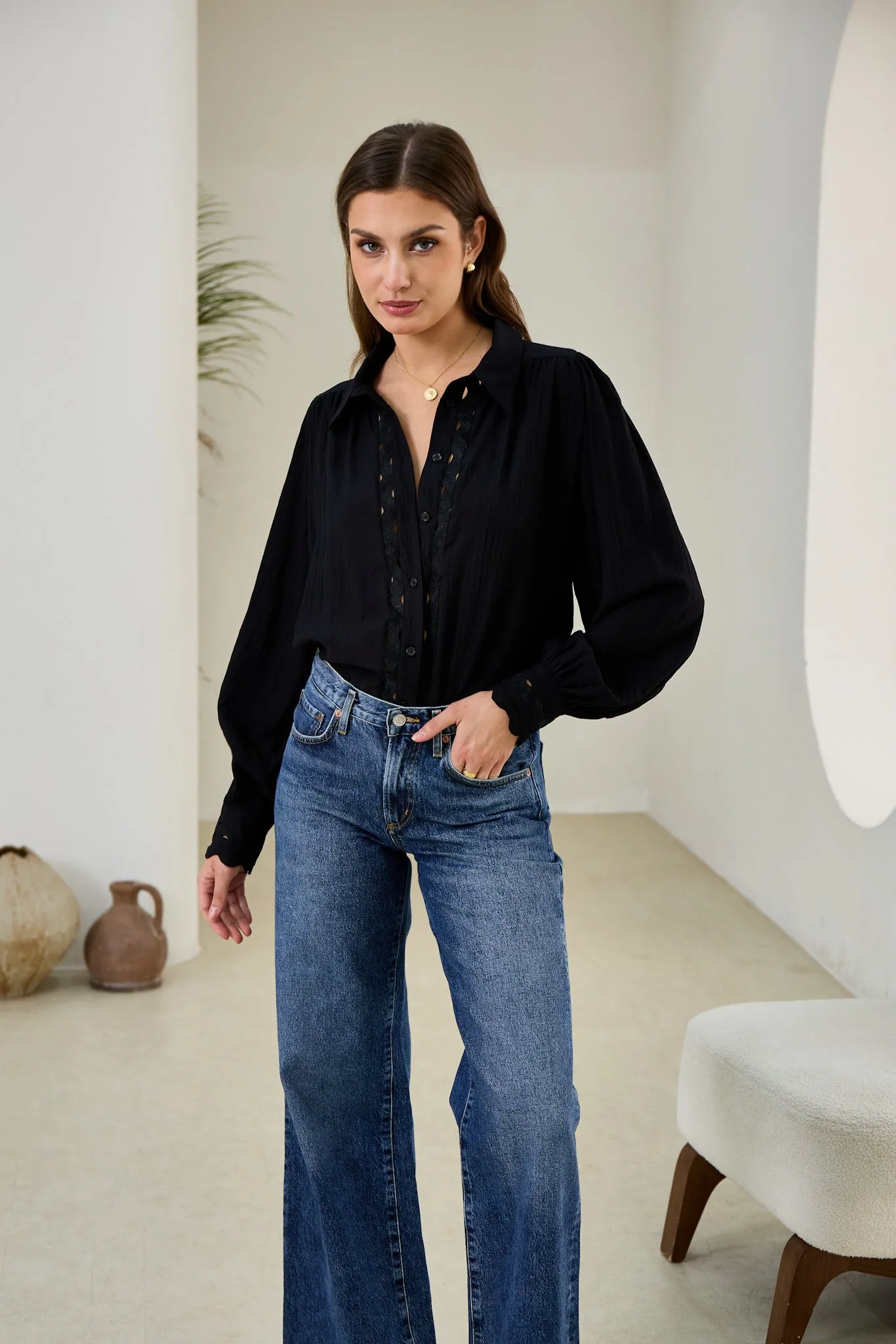 Gwen Black Ric Rac Blouse