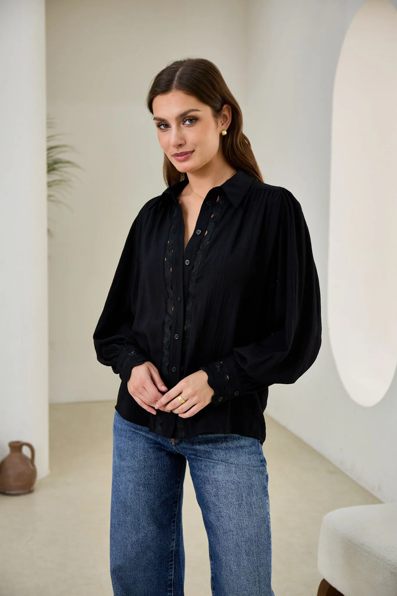 Gwen Black Ric Rac Blouse