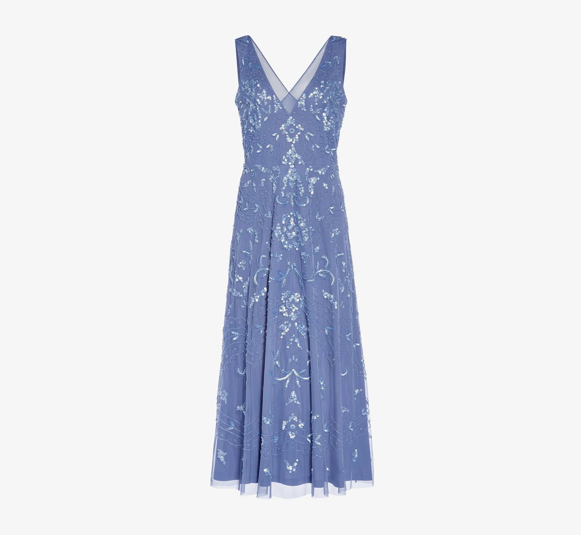 Hand-Beaded Ankle-Length Dress In French Blue