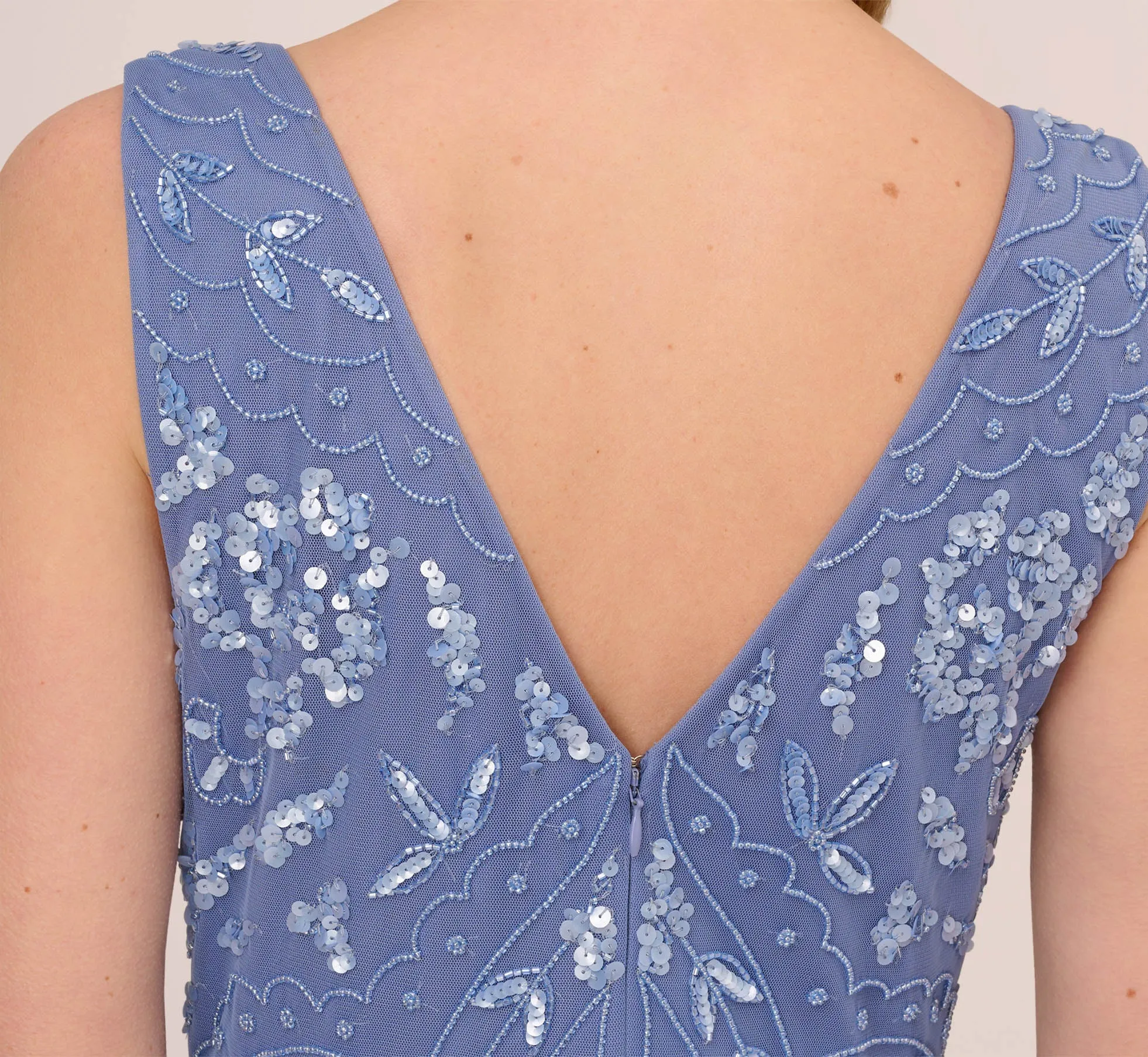 Hand-Beaded Ankle-Length Dress In French Blue