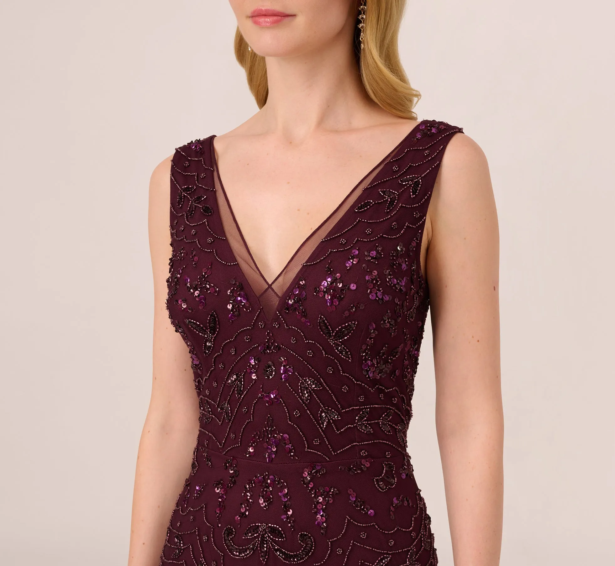 Hand-Beaded Ankle-Length Dress In Night Plum