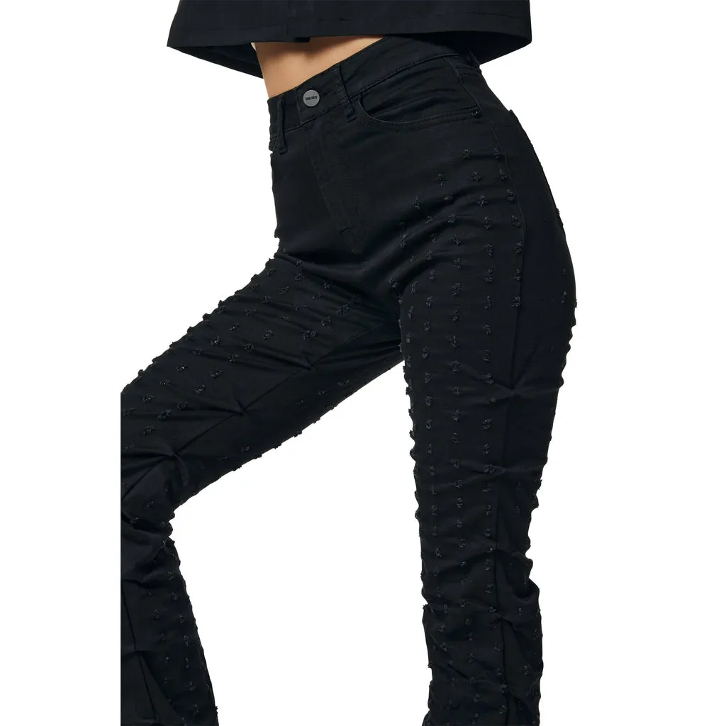 High Rise Punched Bootcut Denim Jeans - Deep Black