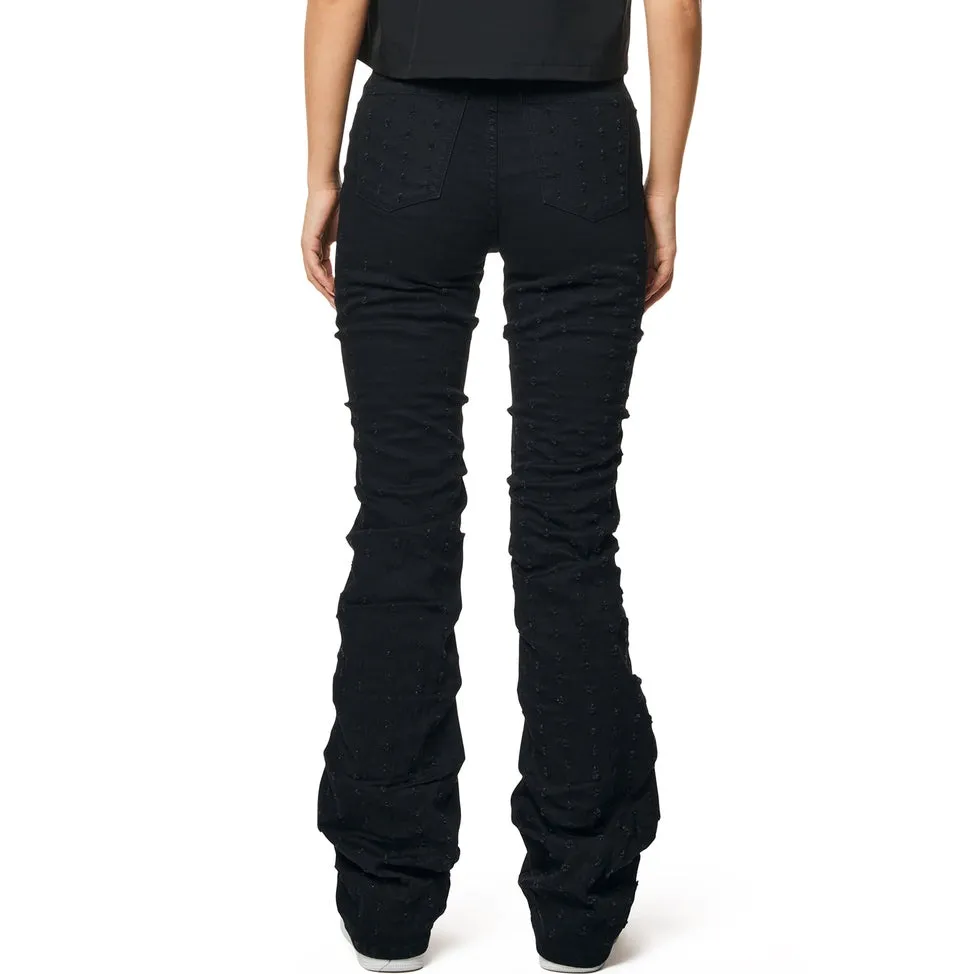 High Rise Punched Bootcut Denim Jeans - Deep Black