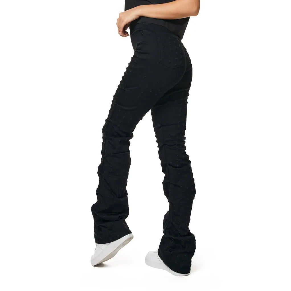 High Rise Punched Bootcut Denim Jeans - Deep Black