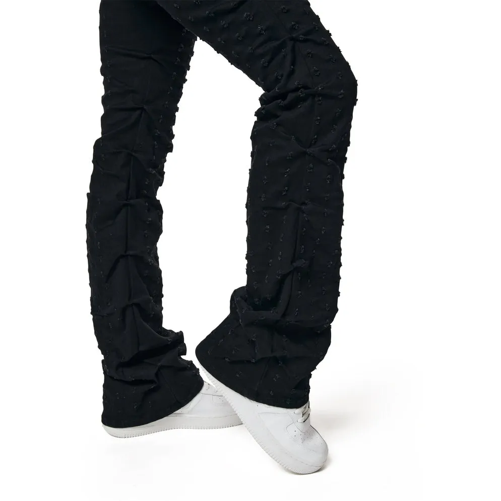 High Rise Punched Bootcut Denim Jeans - Deep Black