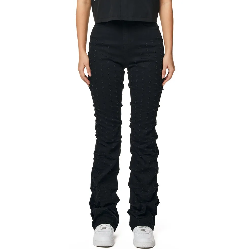 High Rise Punched Bootcut Denim Jeans - Deep Black