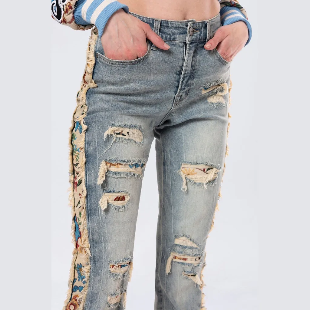 High Rise Tapestry Bootcut Jeans - Alpine Blue