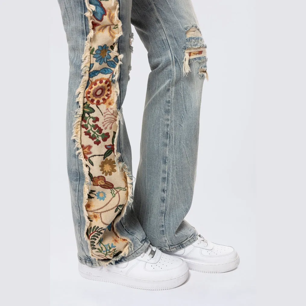 High Rise Tapestry Bootcut Jeans - Alpine Blue