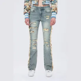 High Rise Tapestry Bootcut Jeans - Alpine Blue