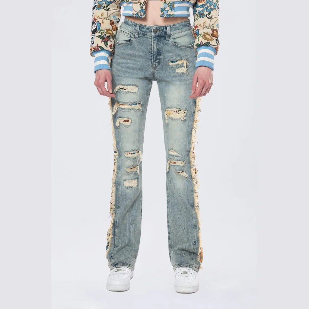 High Rise Tapestry Bootcut Jeans - Alpine Blue