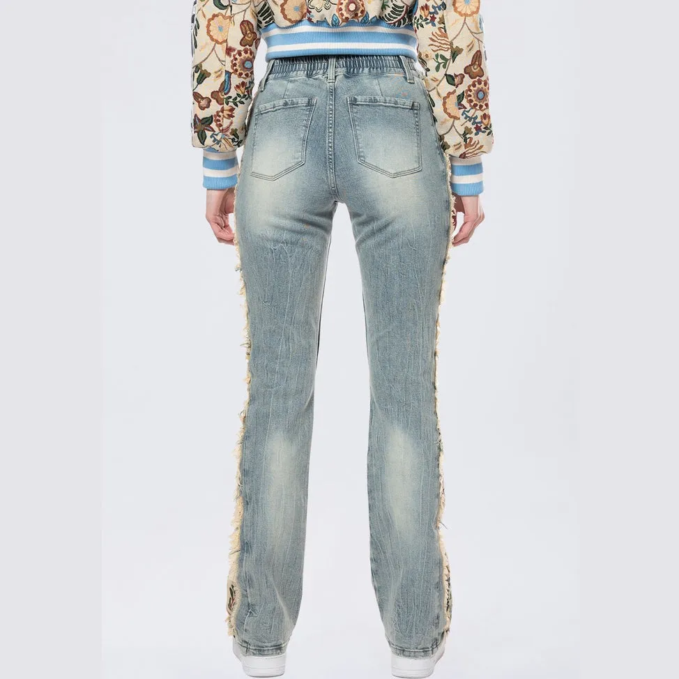 High Rise Tapestry Bootcut Jeans - Alpine Blue