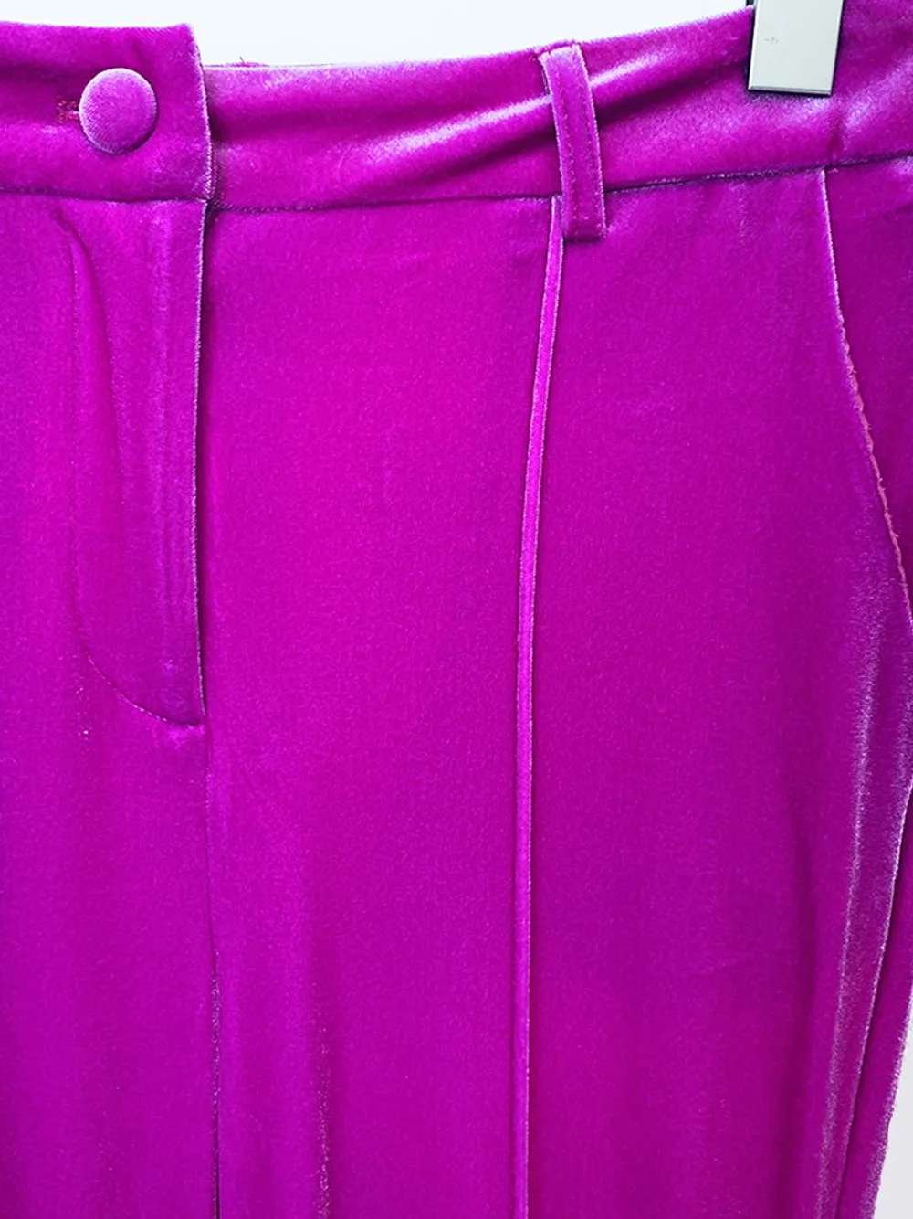 HINIYA Velvet Blazer & Flared Pants Set in Fuchsia