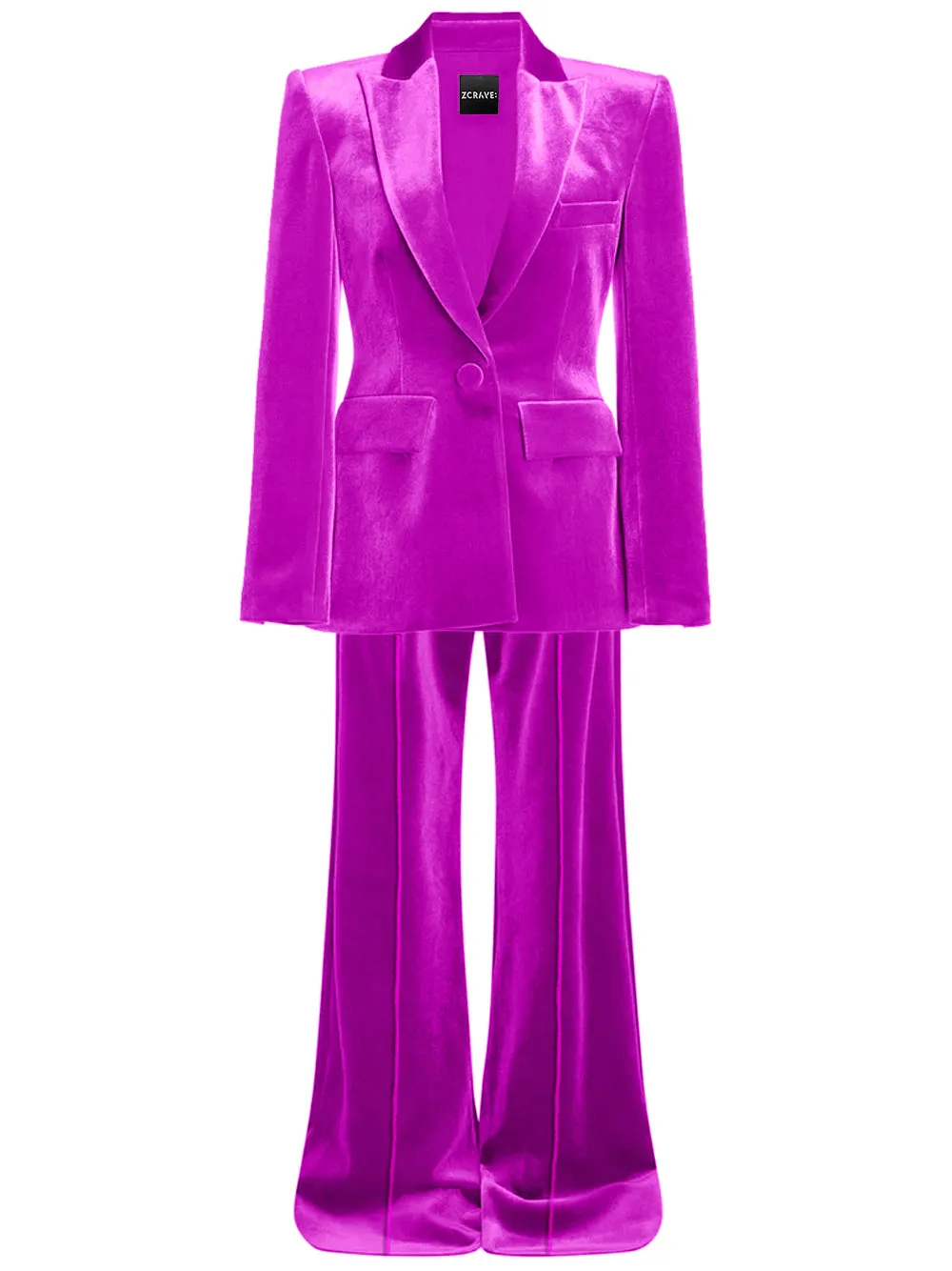 HINIYA Velvet Blazer & Flared Pants Set in Fuchsia