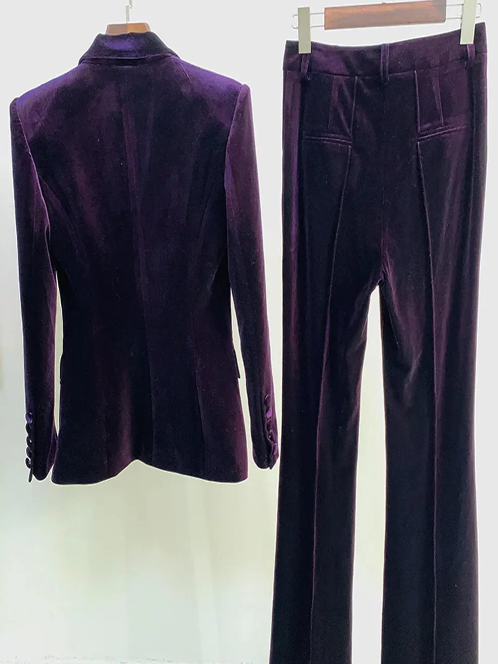 HINIYA Velvet Blazer & Flared Pants Set in Purple