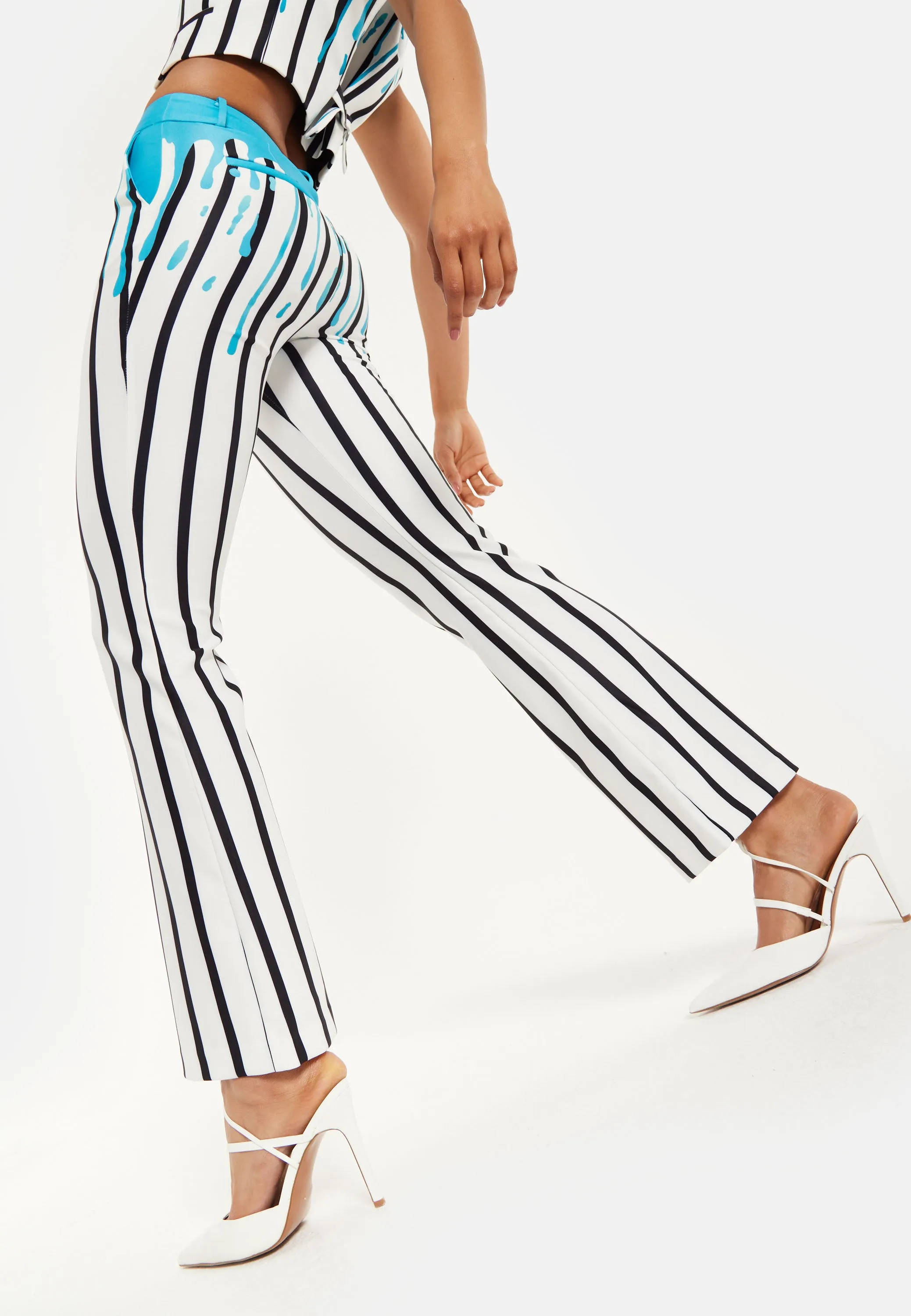 House of Holland Blue Stripe Drip Print Trousers