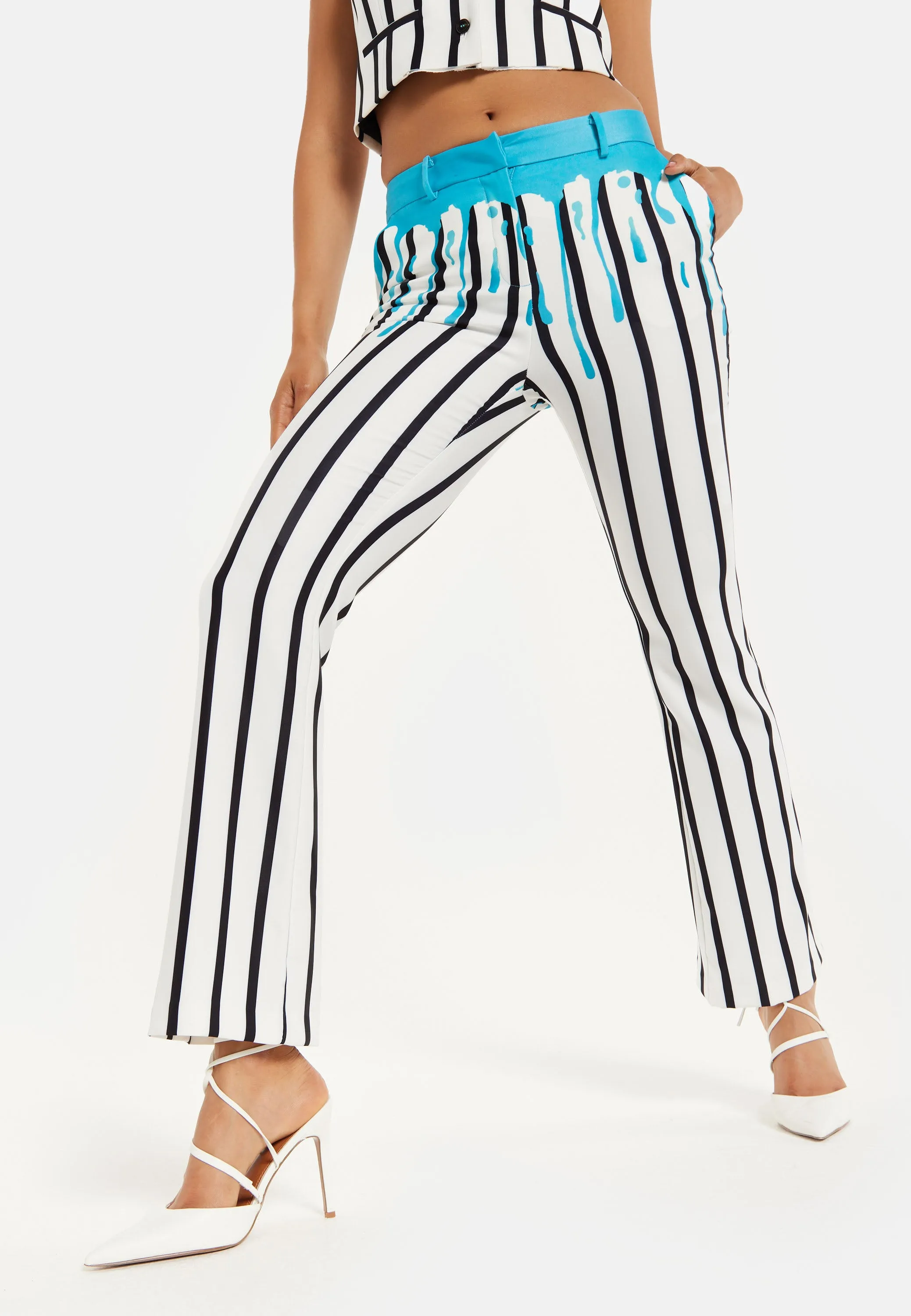 House of Holland Blue Stripe Drip Print Trousers