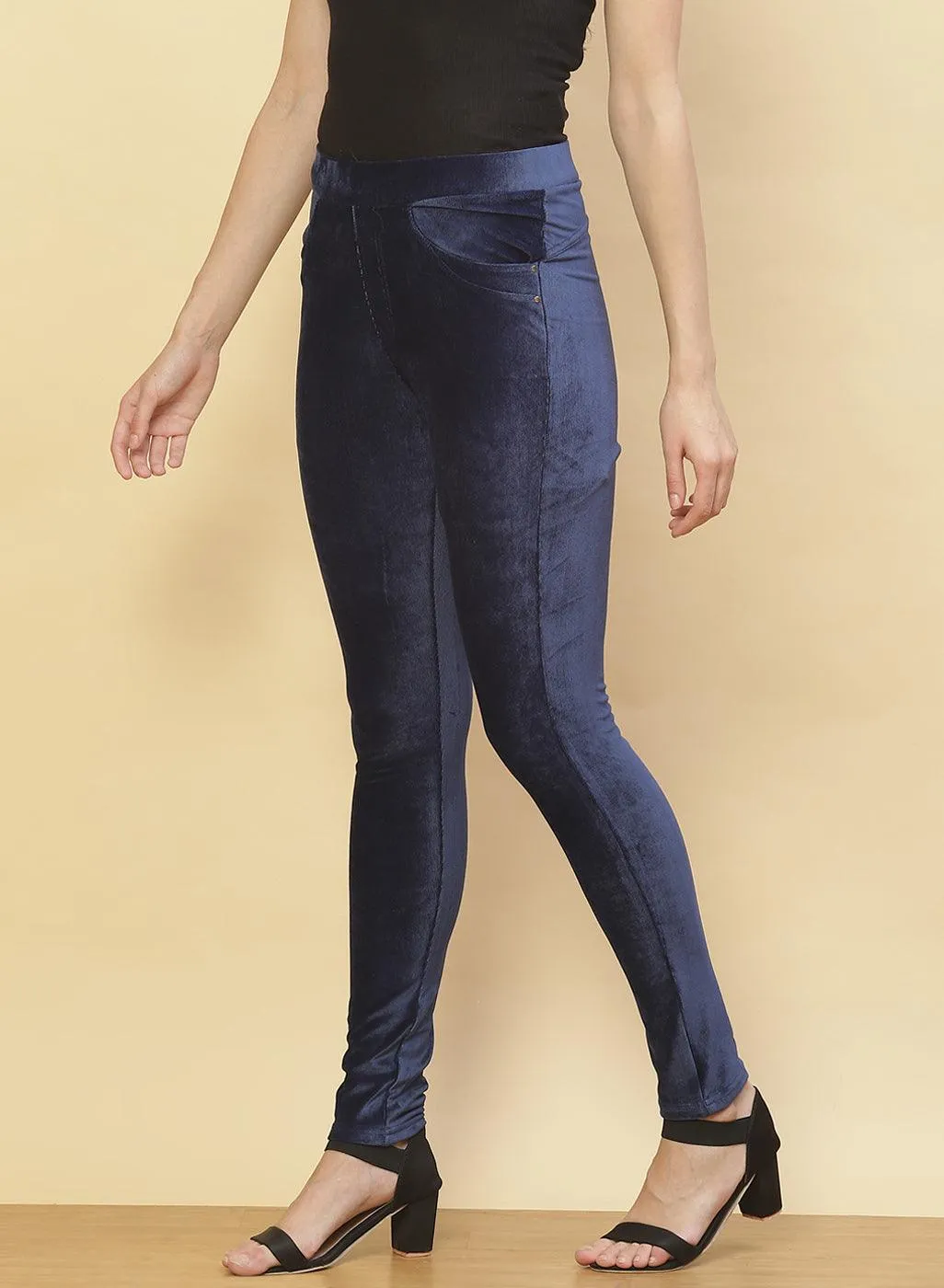 Imperial Blue Velvet Jeggings