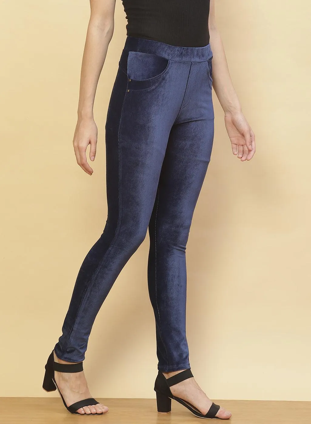 Imperial Blue Velvet Jeggings