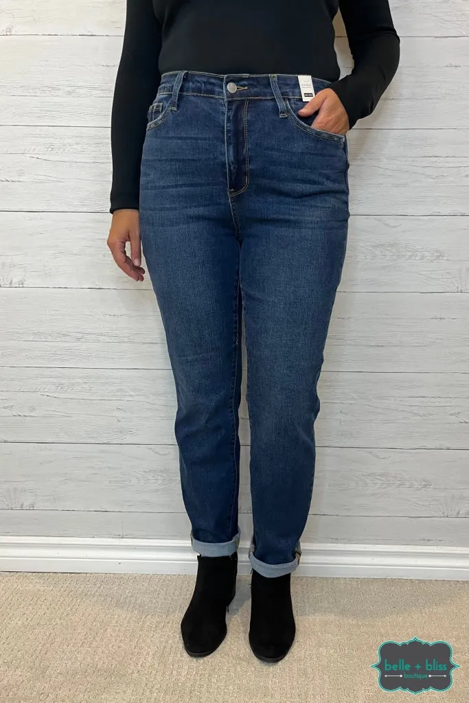 Judy Blue "Morgan" Sustainable High Rise Boyfriend Denim - Dark Wash