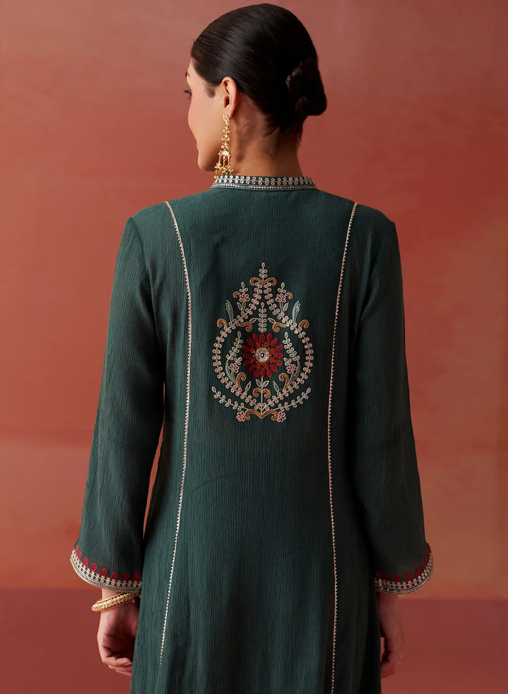 Karima Green Embroidered Viscose Kurta Set for Women