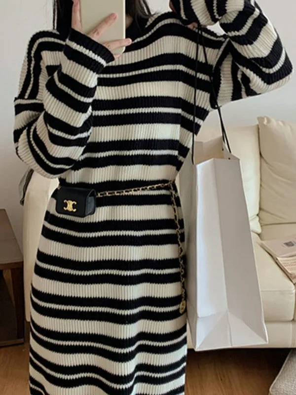 Knitted Stripe Long Trendy Sleeve Bolero Top