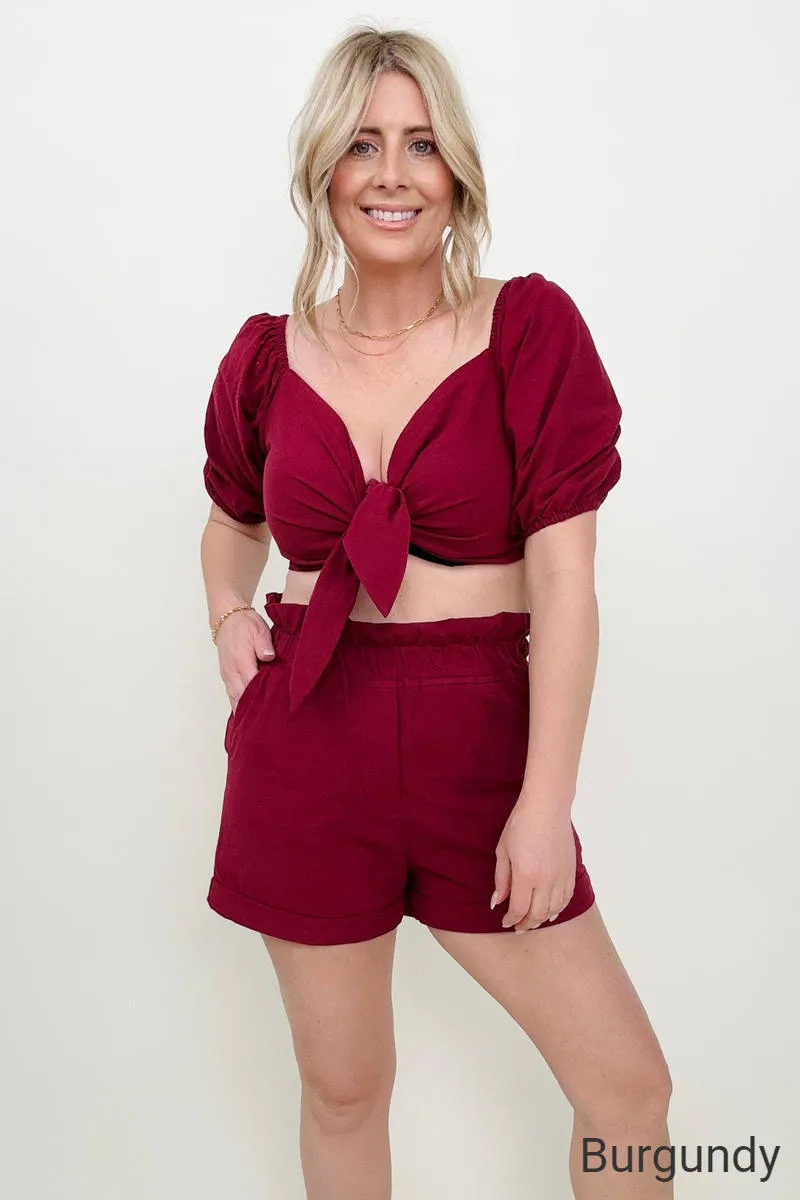 Knot Front Cropped Top and Shorts Set - Ships from The US