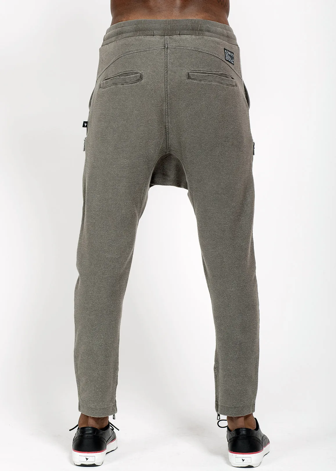 Konus Men's Over-dyed Drop Crotch Sweatpants in Charcoal