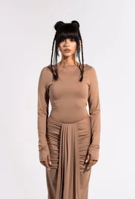 Long Sleeves Bodysuit - Brown