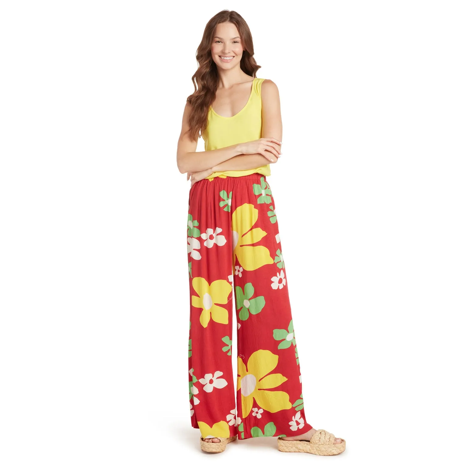 Long Wide Leg Pants - Tradewinds Red