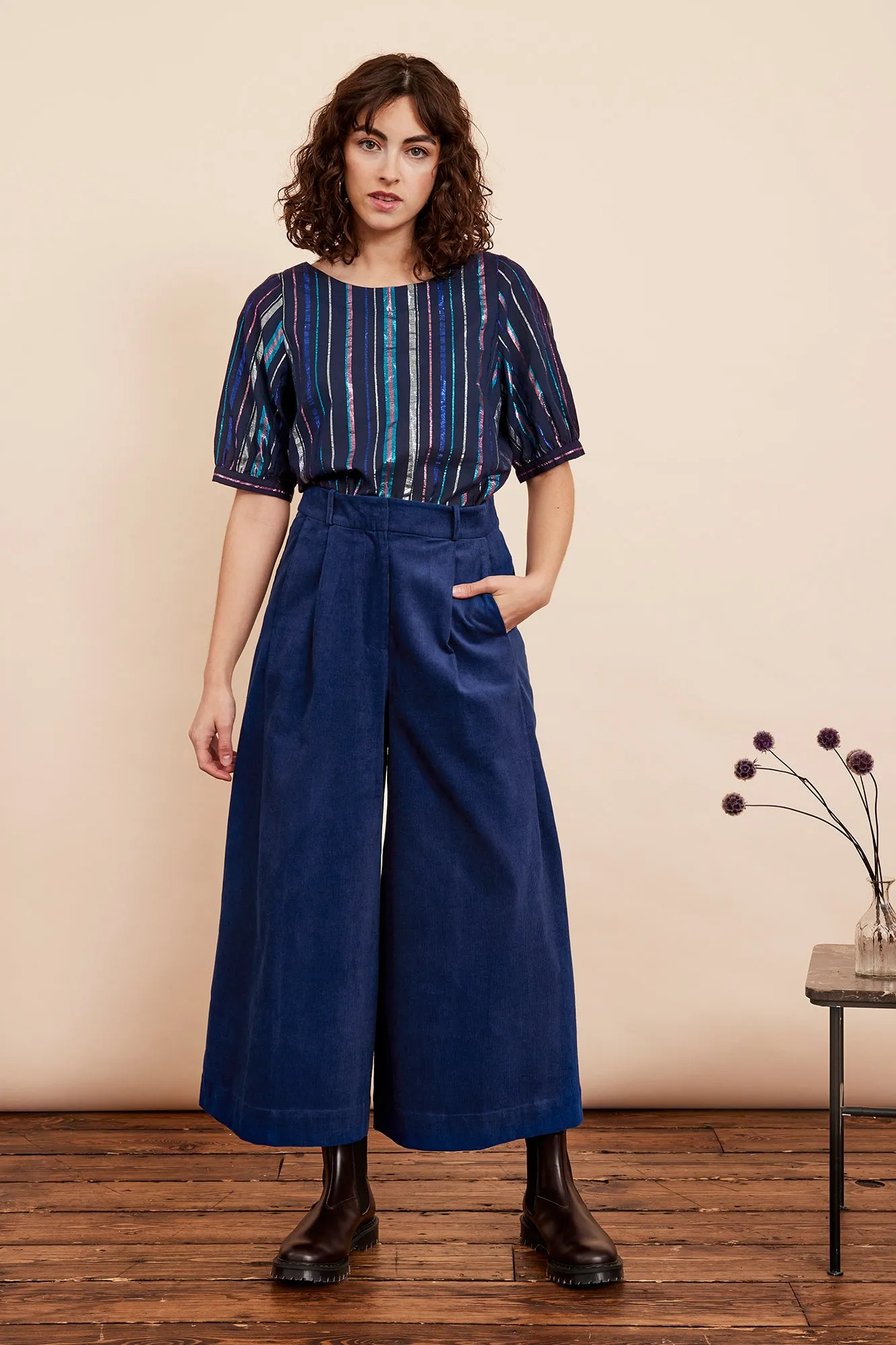 Lori Needlecord Sapphire Blue Culotte